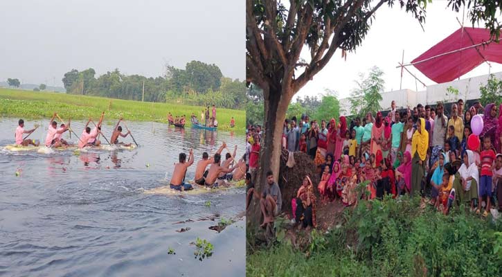 চাটমোহরে গ্রামবাংলার ঐতিহ্যবাহী ভেলাবাইচ প্রতিযোগিতা দেখতে মানুষের ঢল